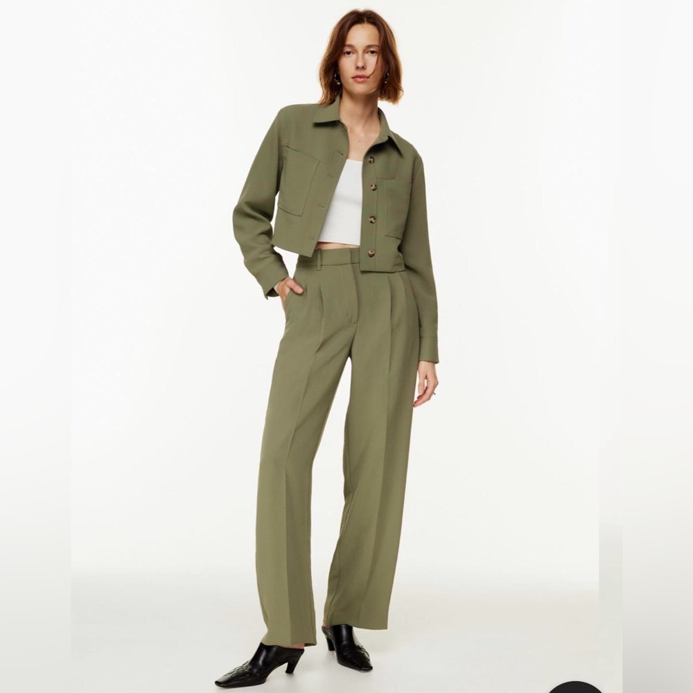 Aritzia Olive Green Tailored High-Waist Trousers